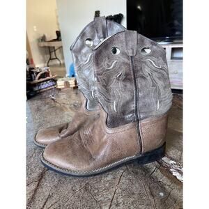 Old West Boots Women's 7 Brown Leather Cowboy Western Square Toe Block Heel